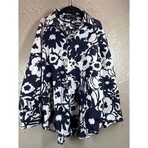 Lauren Ralph Lauren Women’s Blouse Navy Blue & White Floral Print Petite Size PM